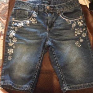 Embellished denim shorts